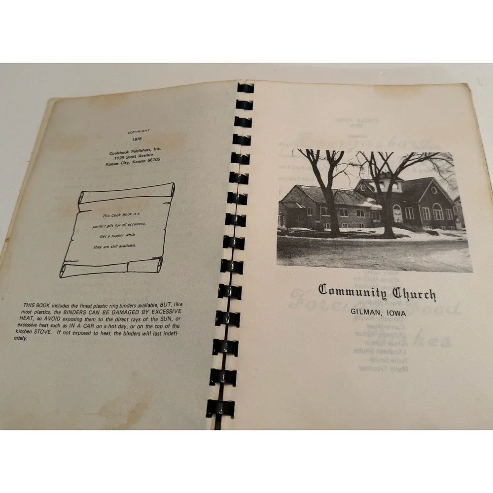 Gilman Community Church Iowa 1975 Spiral Bound Centennial Cookbook Recipes READ